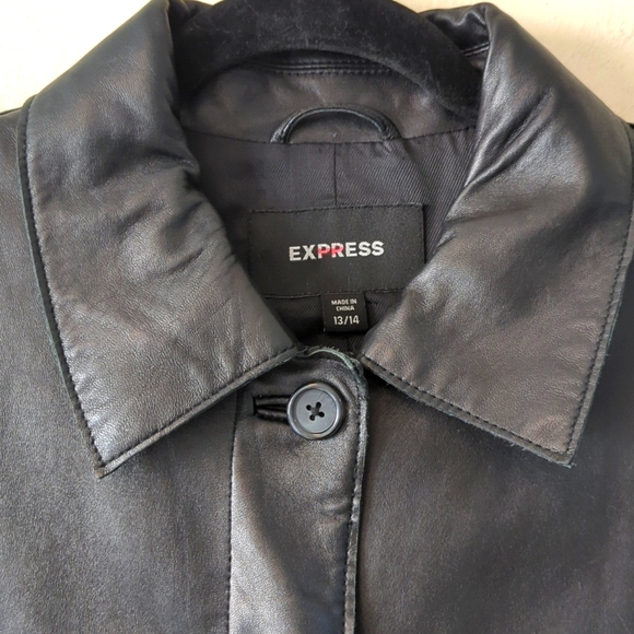 Express Vintage Genuine Leather Black Trench Jacket 13/14 - Picture 7 of 16